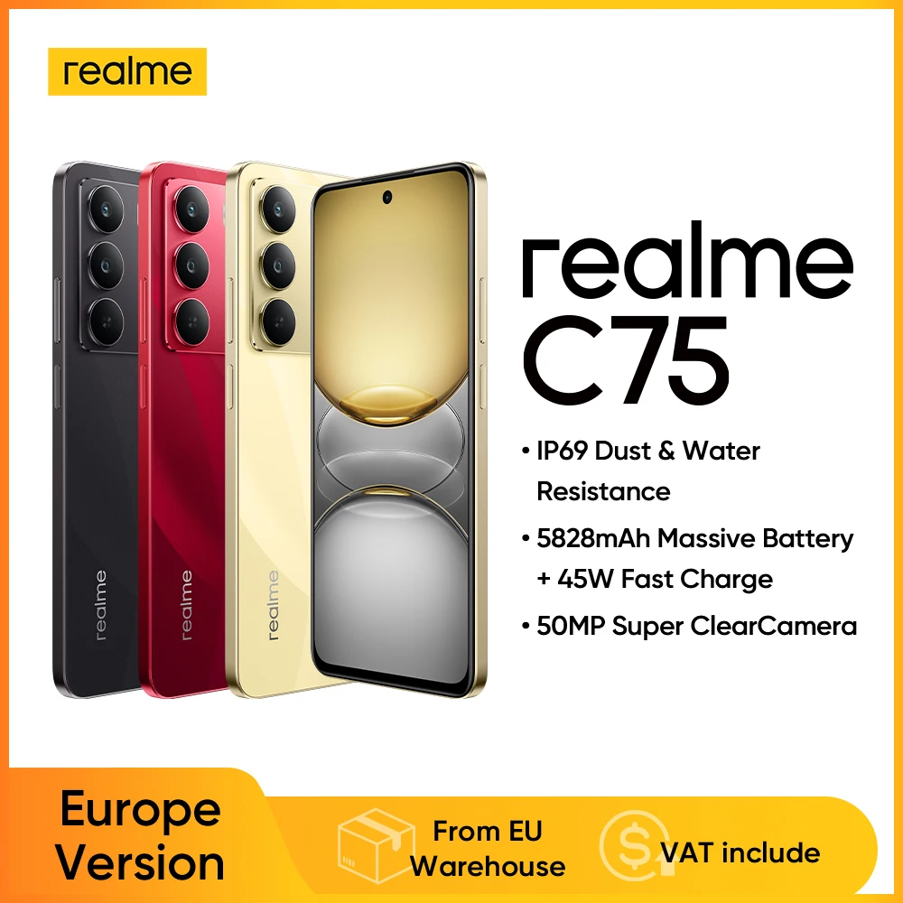 realme C75 4G European Version Smartphone Puissant chipset processeur Helio G92 Max, Écran FHD 90 Hz de 6,72 po,Batterie puissante de 5828 mAh,Étanchéité IP69