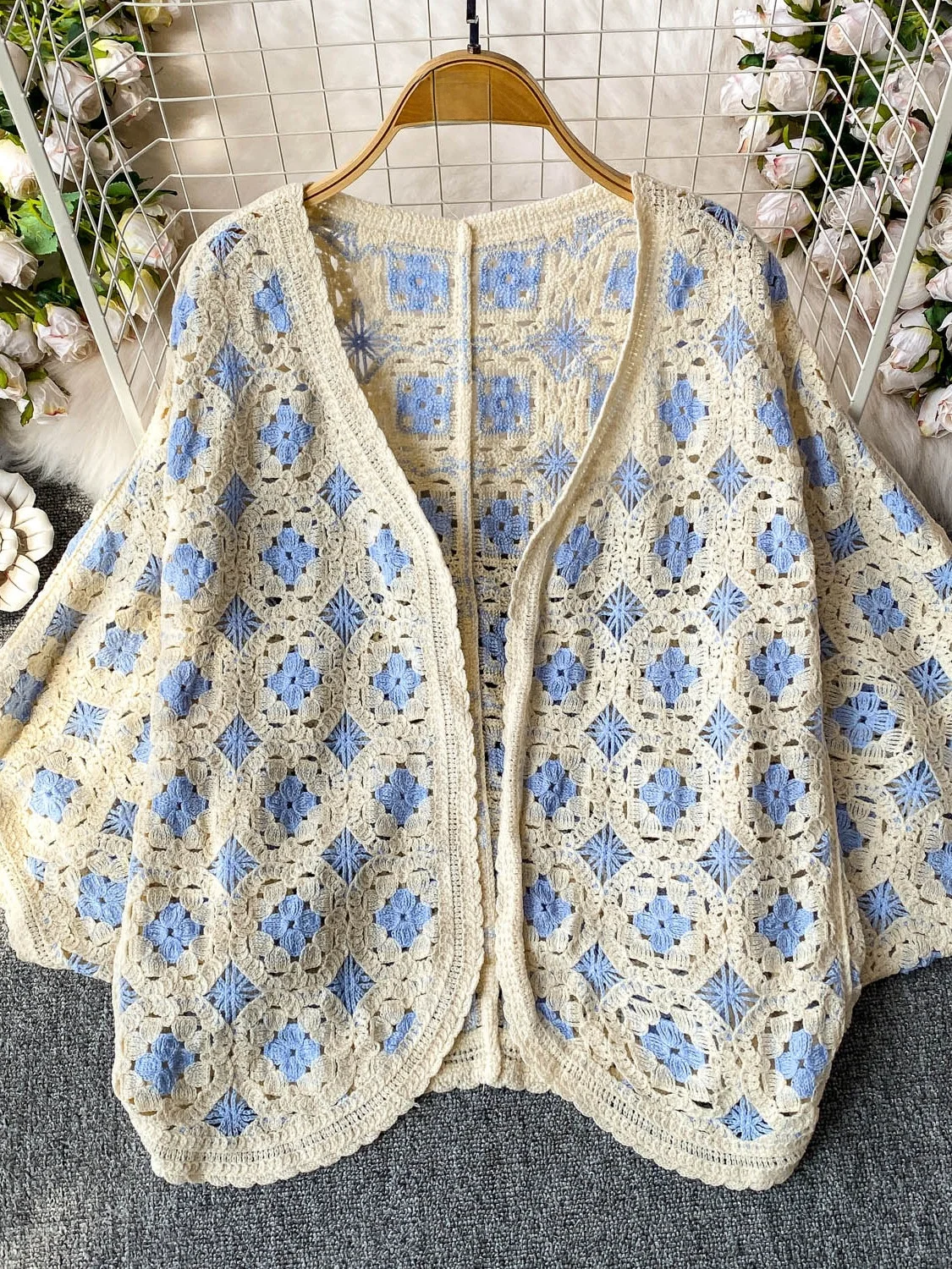 كارديجان مفتوح برقبة على شكل V، ملابس خارجية محبوكة للنساء، فضفاضة وأنيقة لفصلي الربيع والخريف، بأكمام خفاشية للحماية من الشمس #5