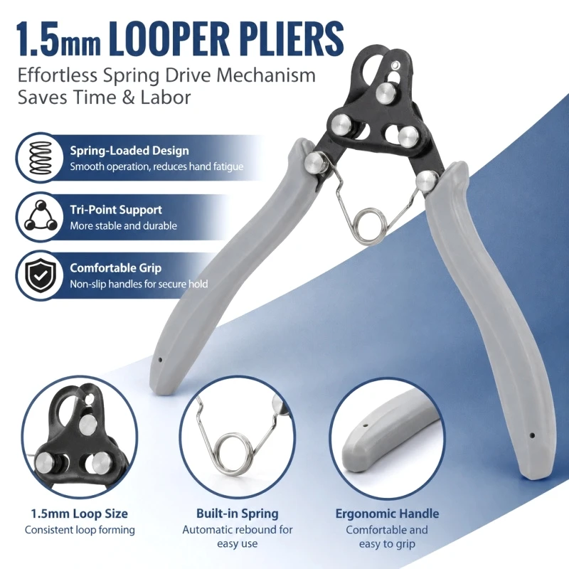 One Step Looper Pliers Tool for Jewelry Making 18-26g Craft Wire, Gold Silver Copper Iron Coils, Gray Handle Wire Wrapping To