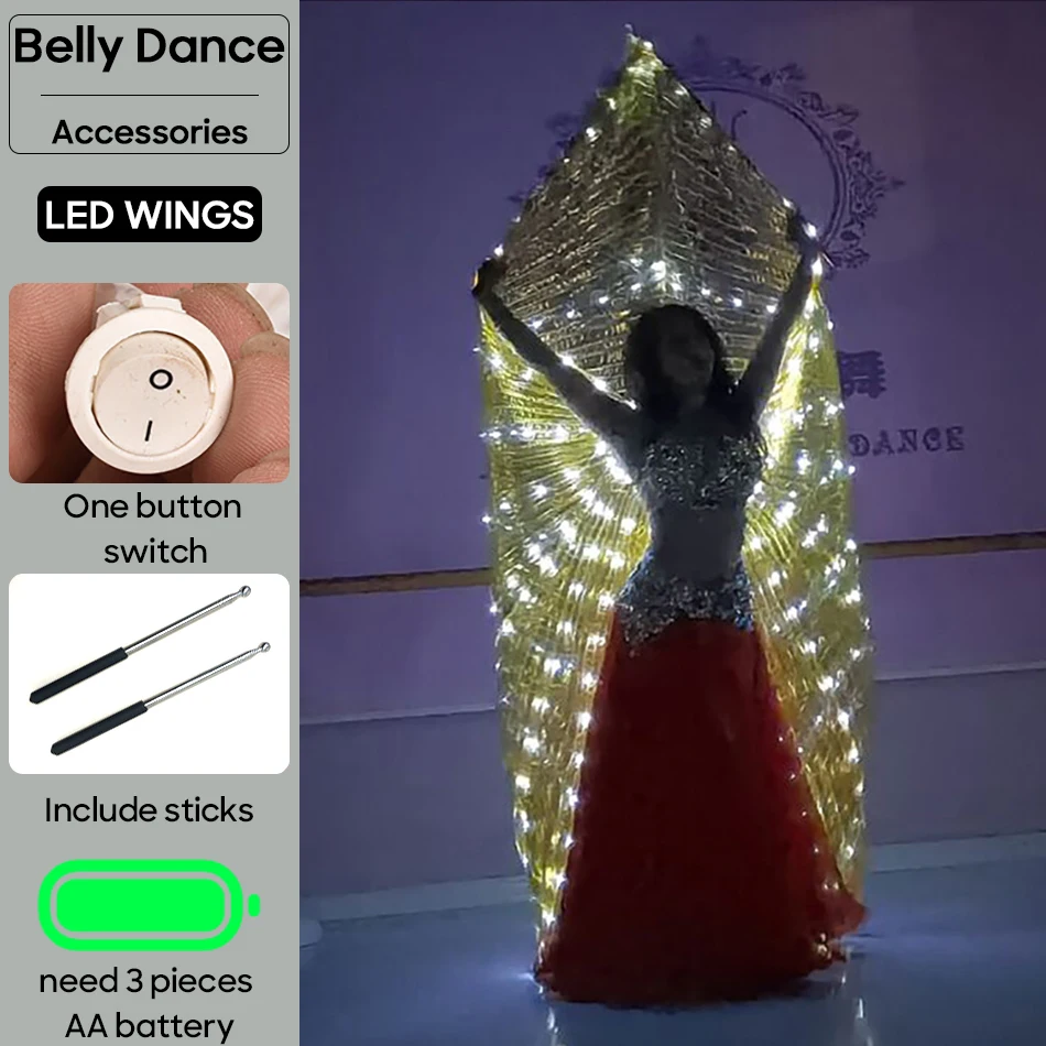 

Belly Dance Accessories LED Light Golden Wing Butterfly Glowing Isis Wings For Adult Stage Performance Halloween Cape Props