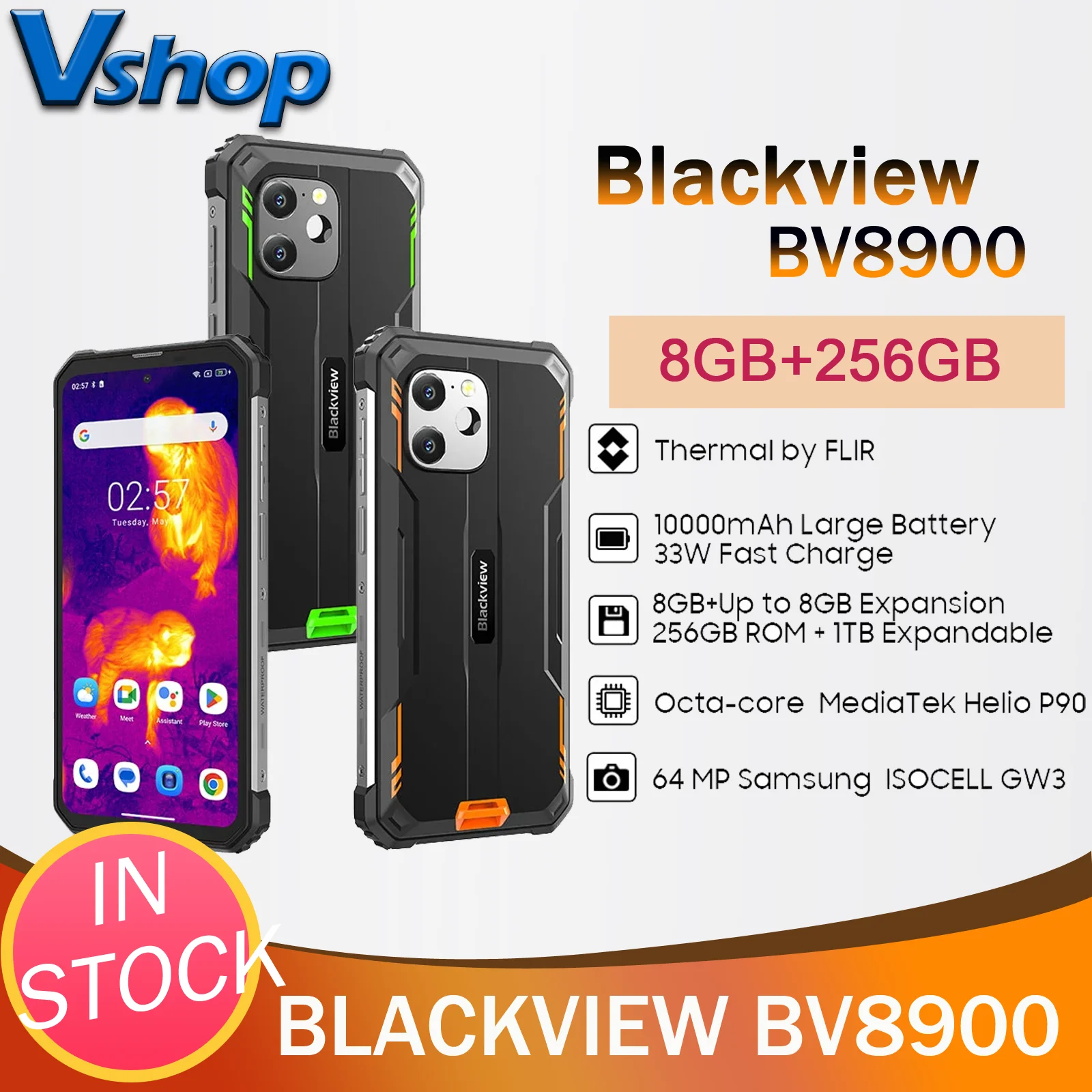 Прочный телефон Blackview BV8900, IP68, тепловизионная камера, 8 ГБ + 256 ГБ, 6,5 дюйма, Android 13 MTK Helio P90, NFC, 4G, смартфон