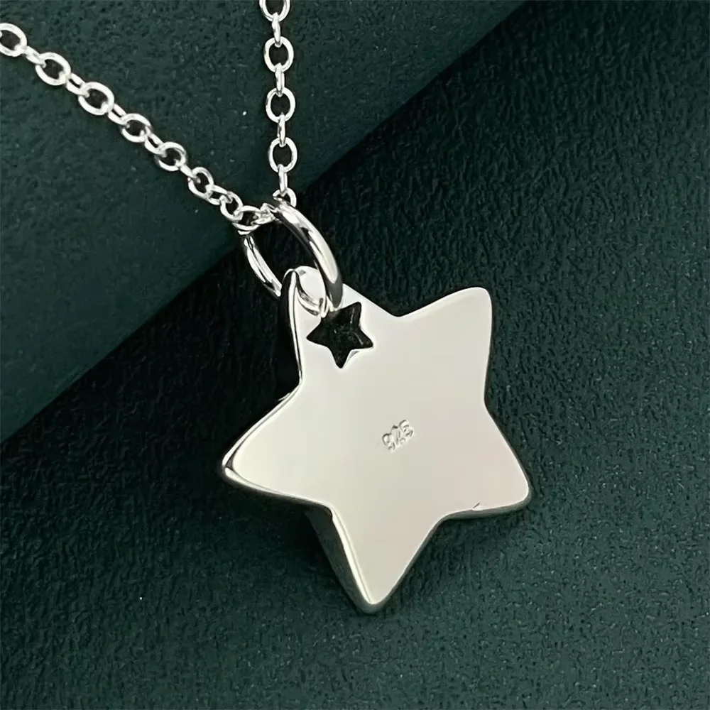

925 Sterling Silver Star Pendant Necklace, Ladies Couple Simple Luxury Banquet Wedding Birthday Jewelry Gift