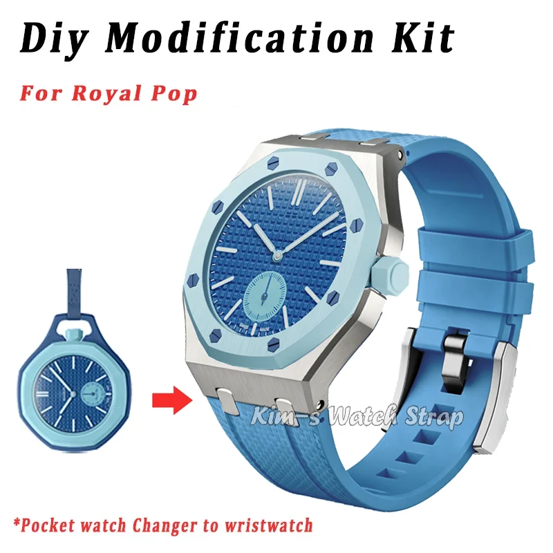 

Luxury Modification Kit For Royal Pop Pocket watch Changer to wristwatch Stainless Steel Case Fluororubber Strap Band