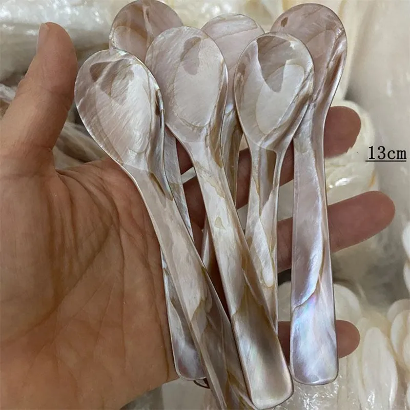 9-13CM Natural Shell Ice Cream Spoon Coffee Ladle Spoon Mother of Pearl Seashells Stirring Spoons Teaspoon Crafts Kitchen Ladles