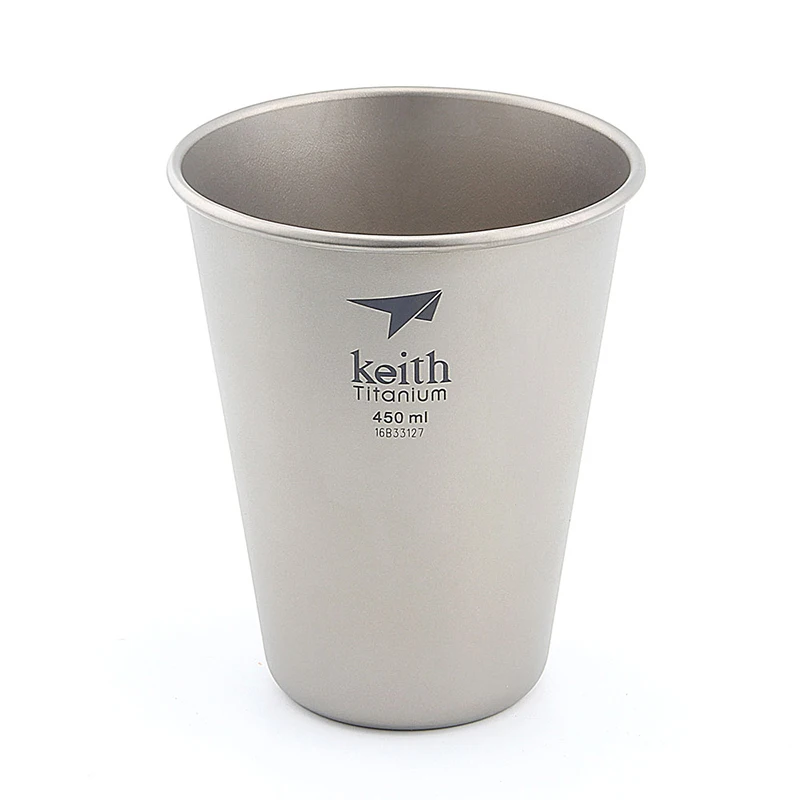 Keith-Ultralight Titanium Camping Tableware, Water Cup 450ml , Single-Wall Mug, Bacteriostatic Flatware, Titanium Cup 15oz