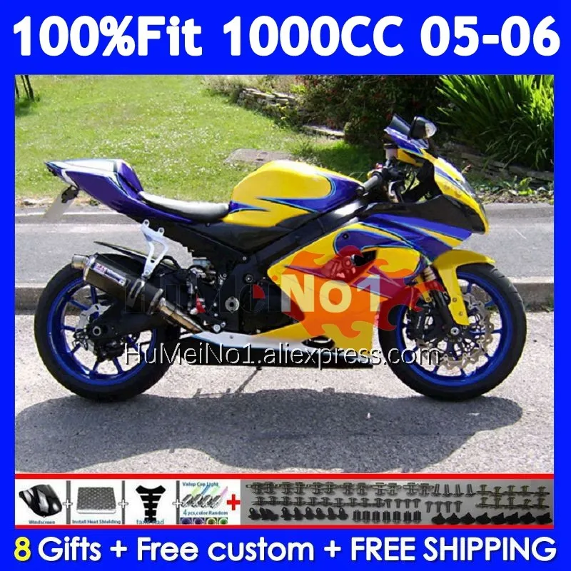 Injection Fairing For SUZUKI GSXR-1000 GSXR 1000 CC 1000CC 118No.104 GSX R1000 K5 GSXR1000 05 Yellow blue 06 2005 2006 OEM Body