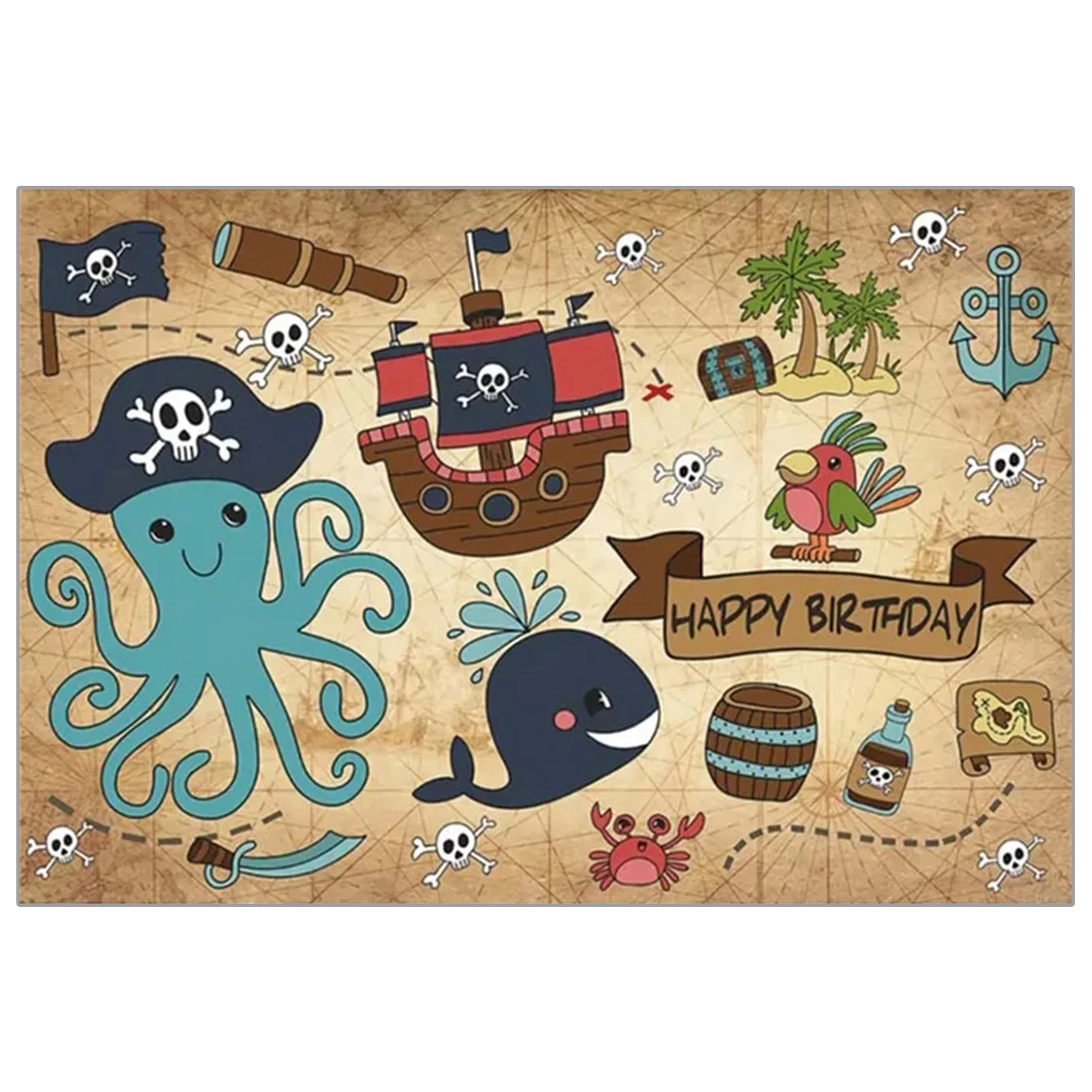 Pirate Background Image Old Treasure World Map Birthday Party Photography Decoration Background Cloth