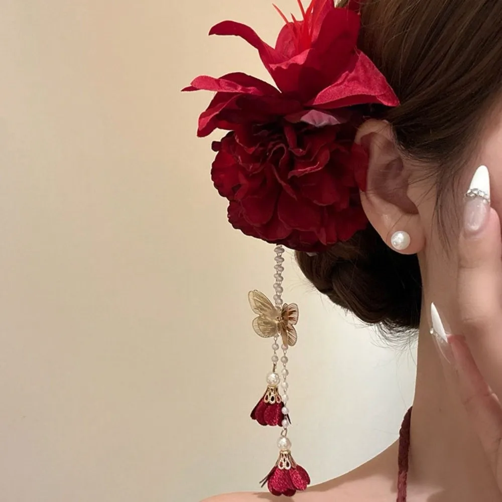 Exquisite Tassel Hanfu Hair Accessories Ancient Style Colorful Chinese Style Hair Clip Side Clip Headdress Flower Hairpin Women
