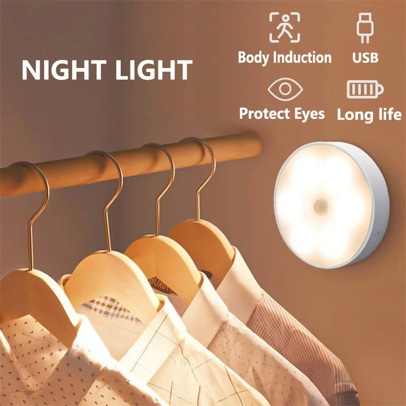 LED Night Light Under Cabinet Motion Sensor Lights USB Rechargeable Wireless Sensor Night Lamp For Bedroom Stair Hallway Decor