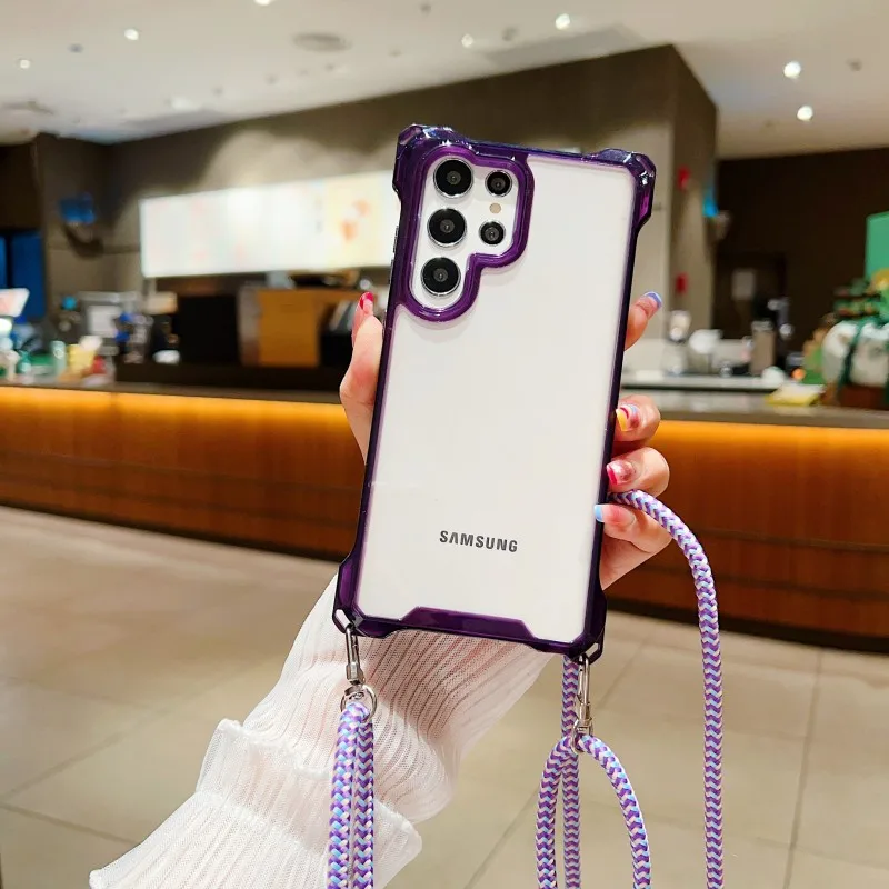S26 Ultra Hülle, stoßfest, für Samsung Galaxy S25 FE S23 S24 Plus, Umhängetasche, Lanyard-Kordel, vier Ecken, transparente Kunststoff-Gurtabdeckung – Detail 8