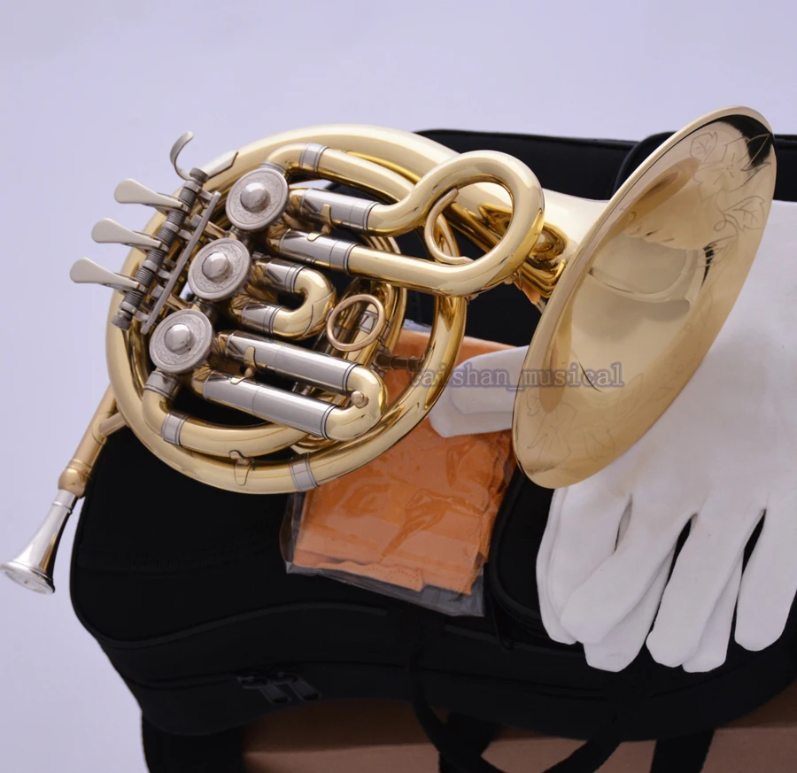 High quality TOP Gold Bb Mini French Horn Cupronickel Tuning Pipe Piccolo Horn Engraving Bell