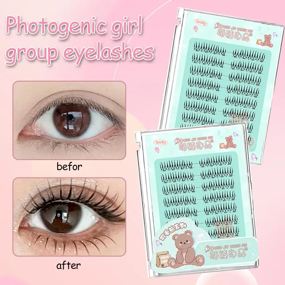 8 Rows False Eyelashes Korean Idol Eyelashes Upgraded Lash U-shaped Black Stem Soft Mink Natural Eye Lashes Clusters Glue Type