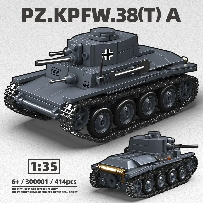 

New 2025 WW2 Military World War II Pz.Kpfw.38(T) A Tank Model German Building Blocks Bricks MOC SD.KFZ.2 Type Vehicle Toy Gift