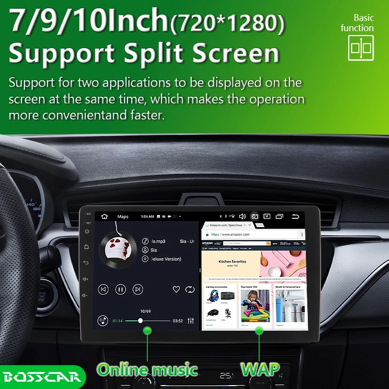 

BOSSCAR 2 Din Car Radio Carplay Android Auto 7 9 10 Inch 4G 64G Universal Multimedia Player DSP AM RDS AHD GPS WIFI Autoradioc