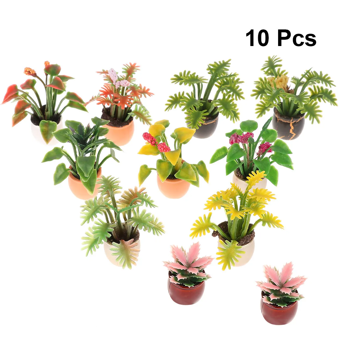 

10Pcs Mini Plastic Potted Plants Colorful 112 Scale Stable Garden Layout Props Balcony Desktop Micro World Accessories