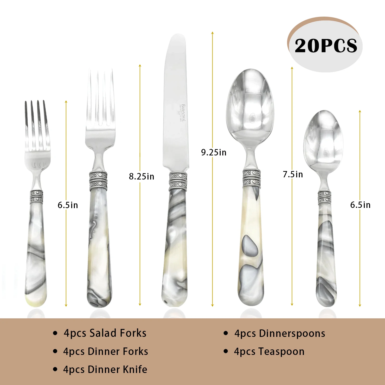 

Barenthal Flatware Tortue Sandstone 20pcs cutlery set steak cutlery spoon for dessert dinner party applicable to restaurants