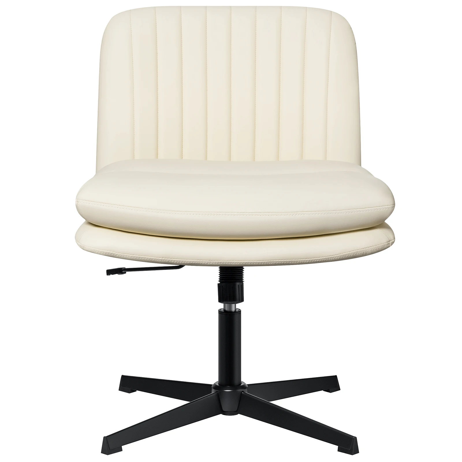 Armless Leisure Chair Low Back PU Leather With No Wheels Comfortable Swivel Office Computer Round Chair Mid Back Vanity Chair