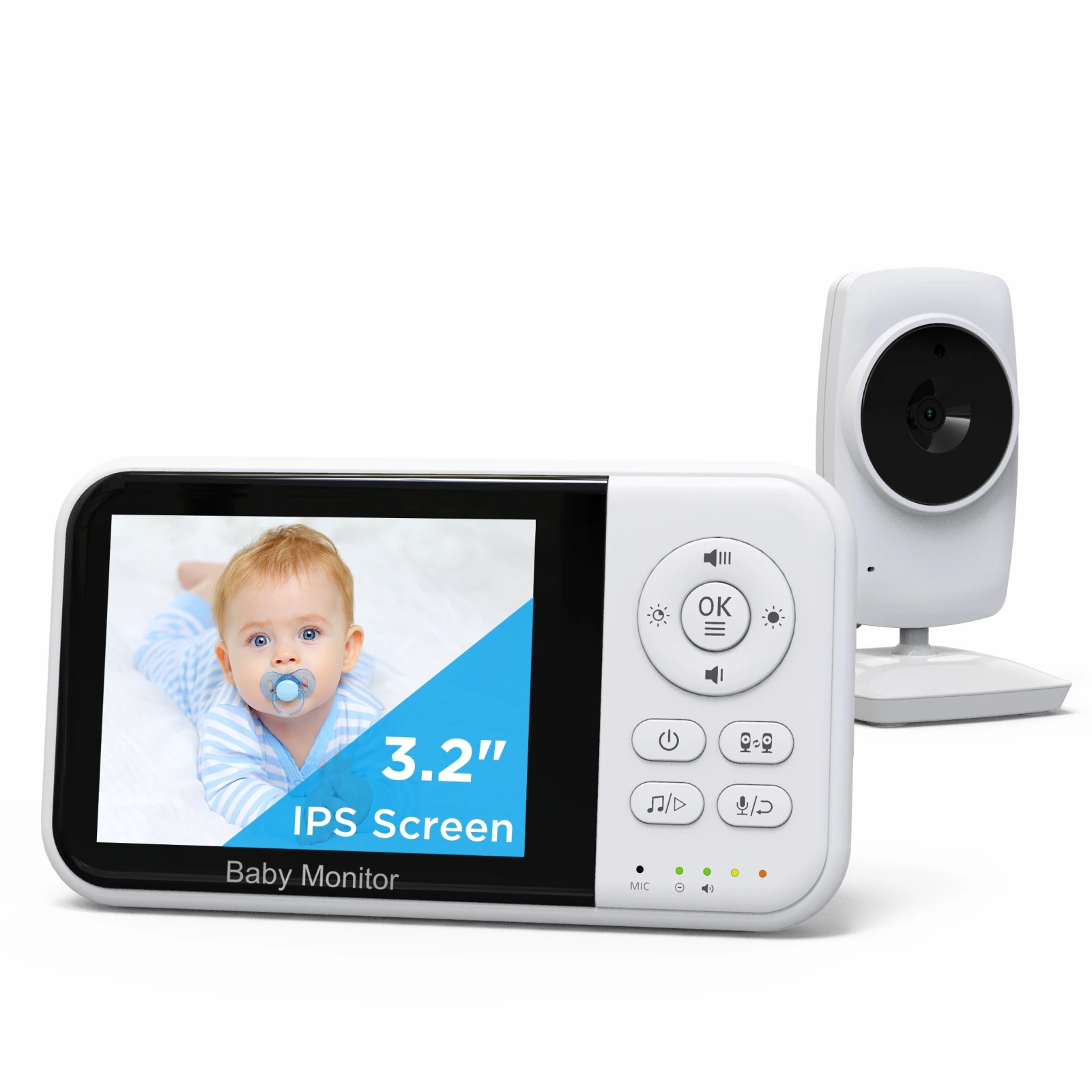 Baby Monitor with Camera and Night Vision 3.2 Inch Screen 2-Way Audio Temperature Sensor 2X Zoom Lullabies Feeding Reminder 22H