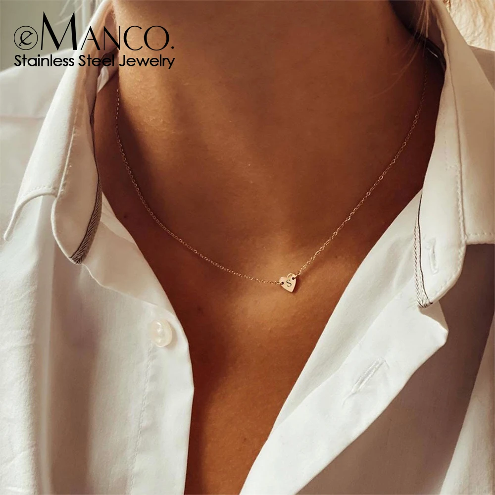 EMANCO Personalized Letter Engraved Stainless Steel Heart Pendant Multi Font Women's Necklace Fashion Jewelry Factory Direct