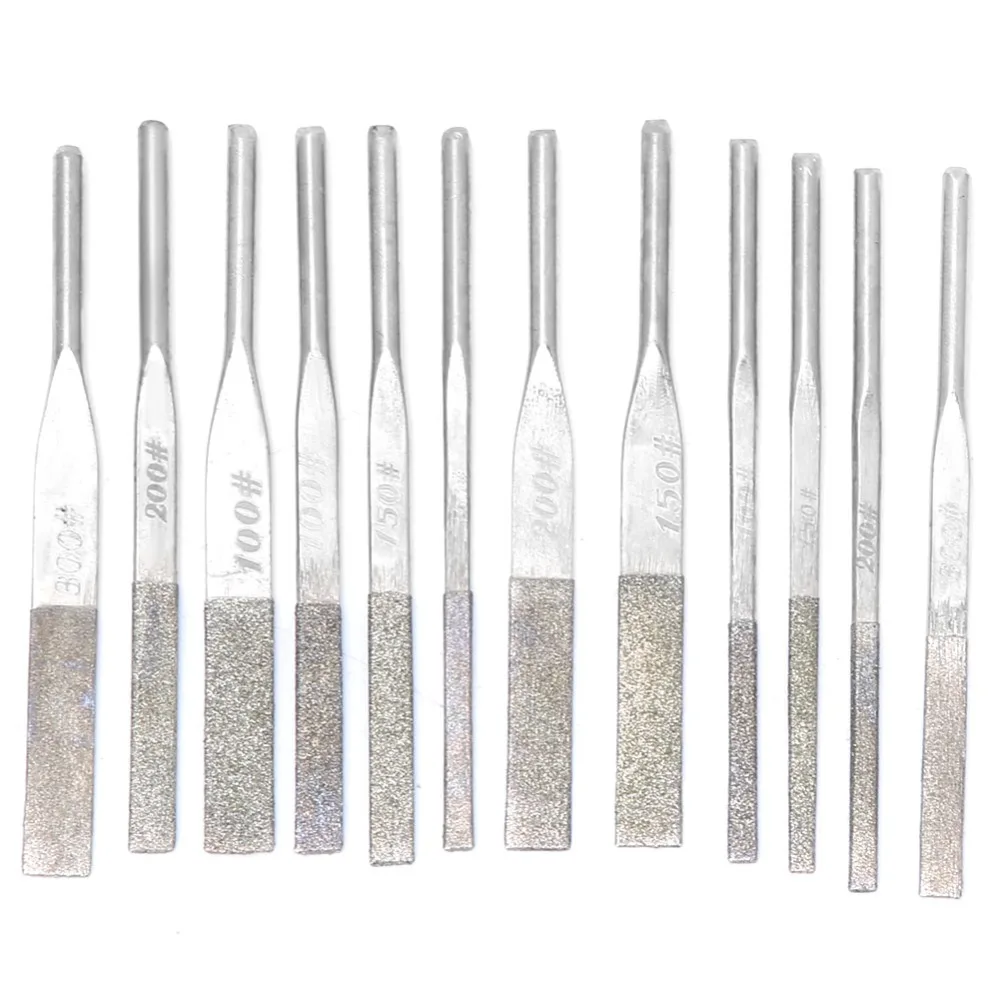 12pcs 3mm Shank Taper Machine Files Multi Grit 100 150 200 300 Grit Precision Needle File Set Diamond Files Repairing