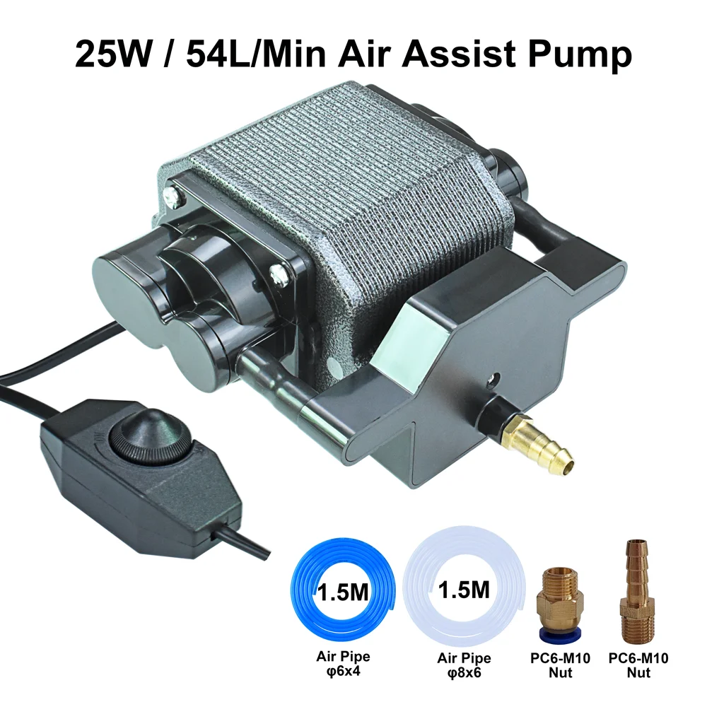 

25W Air Compressor for CNC Laser Engraving Cutting Machines 110V Air Assist Pump for Engraver Cutter Adjustable Airflow 54L/Min