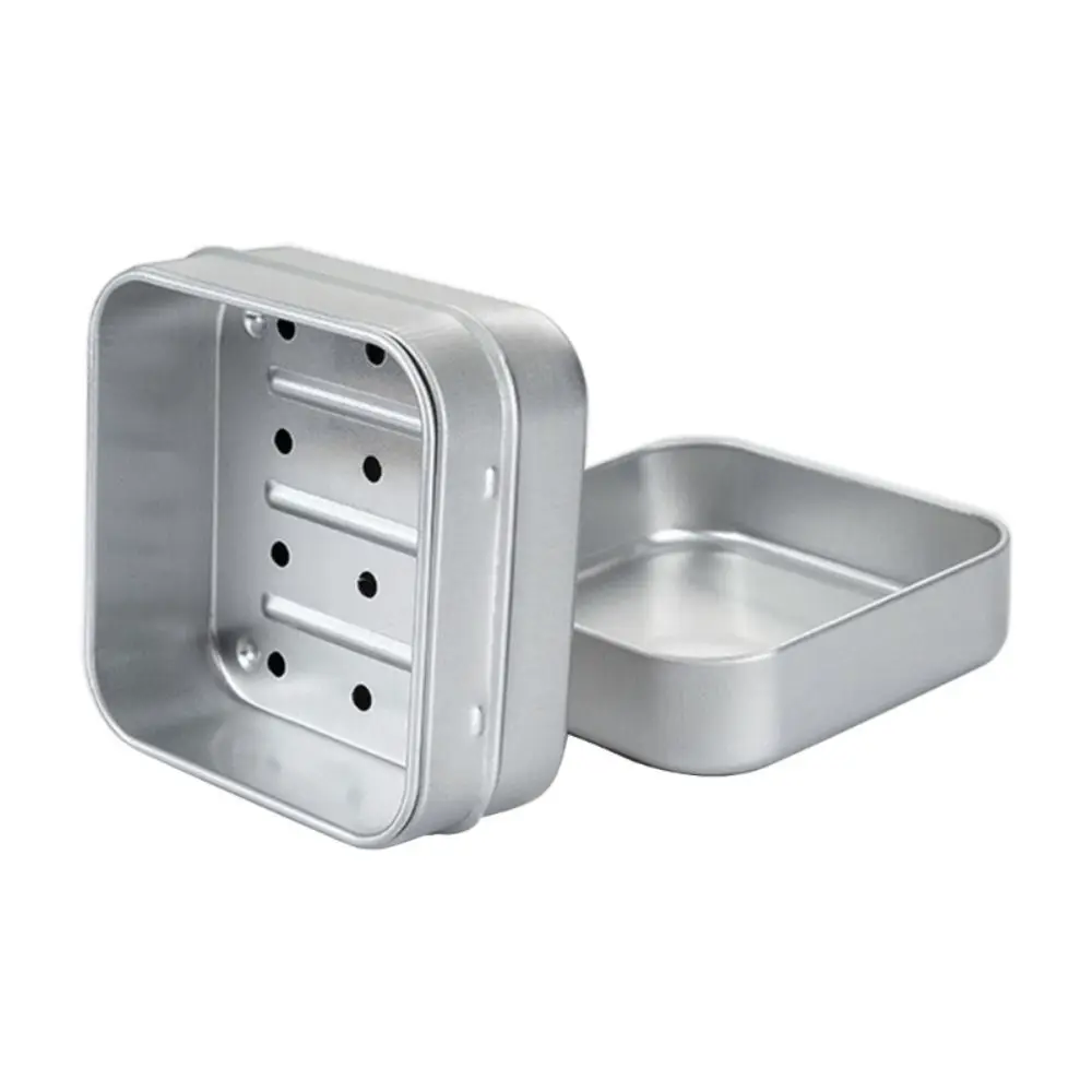 

2Pcs Practical Square Travel Soap Tray with Drain Rack with Lid Aluminum Soap Dish Self Draining Removable Soap Box Hotel