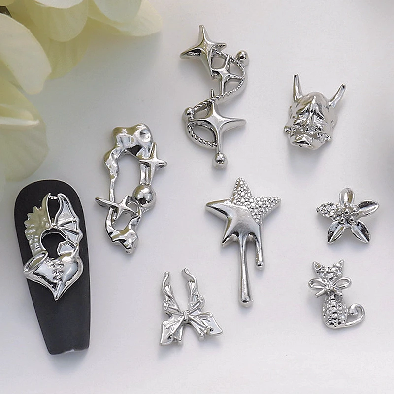 20PCS Silver Starlight Nail Charms Accessories Parts Metal Demon Mask Butterfly For Manicure Decor Nail Art Decoration Supplies