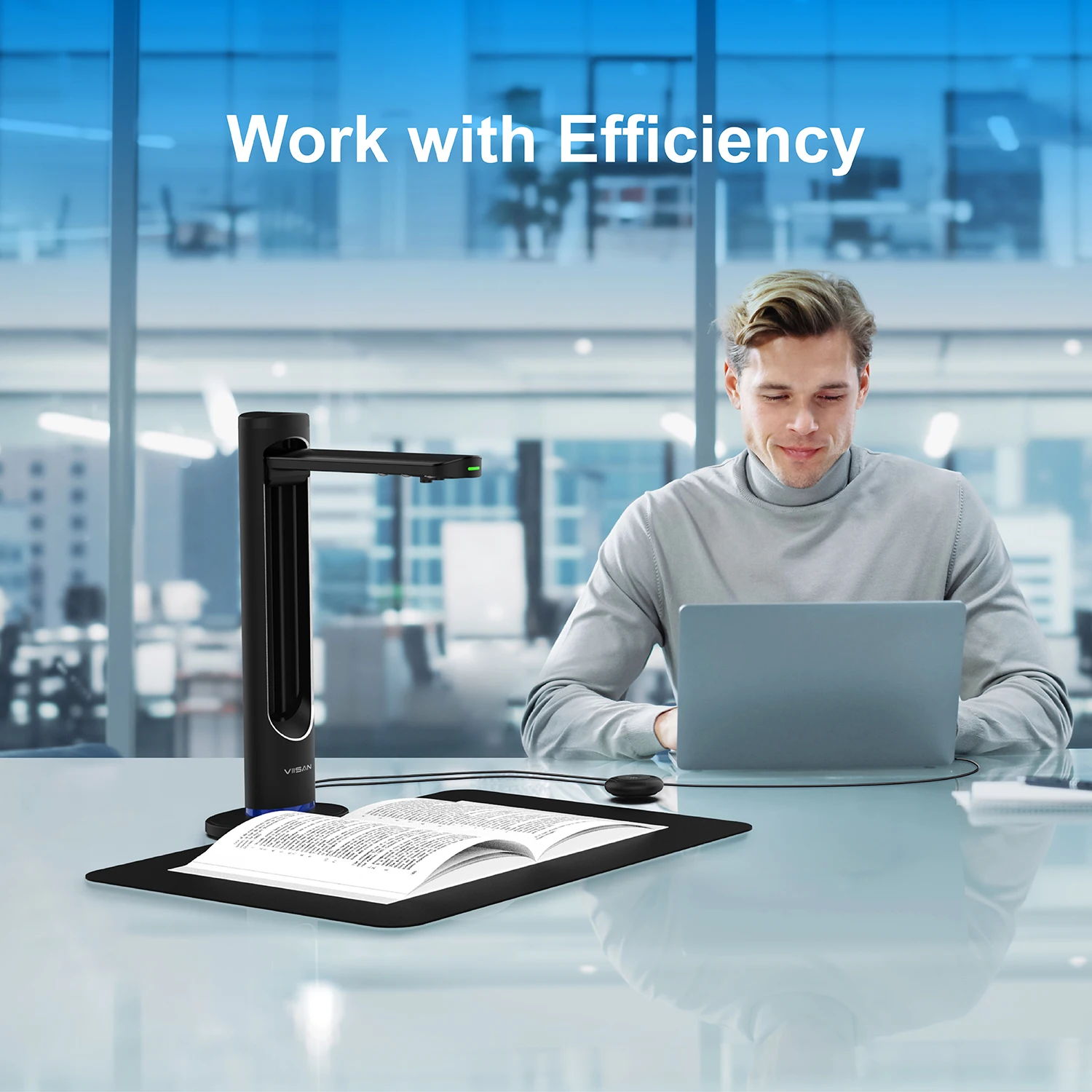 

VIISAN K48 48MP Book Scanner，600DPI AI Document Camera with OCR, Auto Page Smoothing, Laser Positioning, Windows/Mac