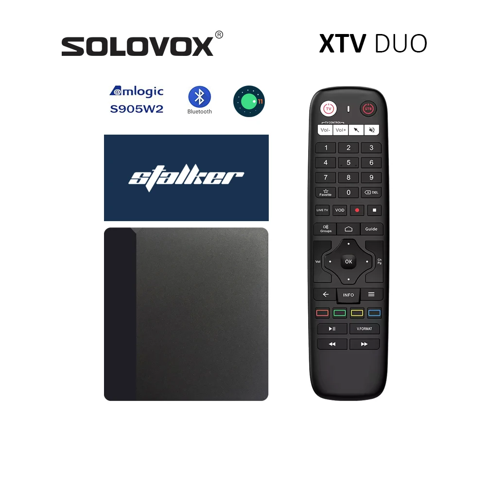 SOLOVOX XTV DUO Android 11 Xtreamcodes استقبال Stalker Live TV BOX 2G 16G S905W2 4K AV1 مشغل الوسائط XTVDuo وحدة فك ترميز البث