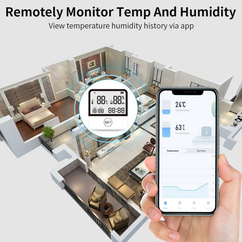 Higrómetro inteligente Wifi Sensor de humedad monitoreo del hogar diseño antidemolición bajo consumo de energía monitoreo remoto
