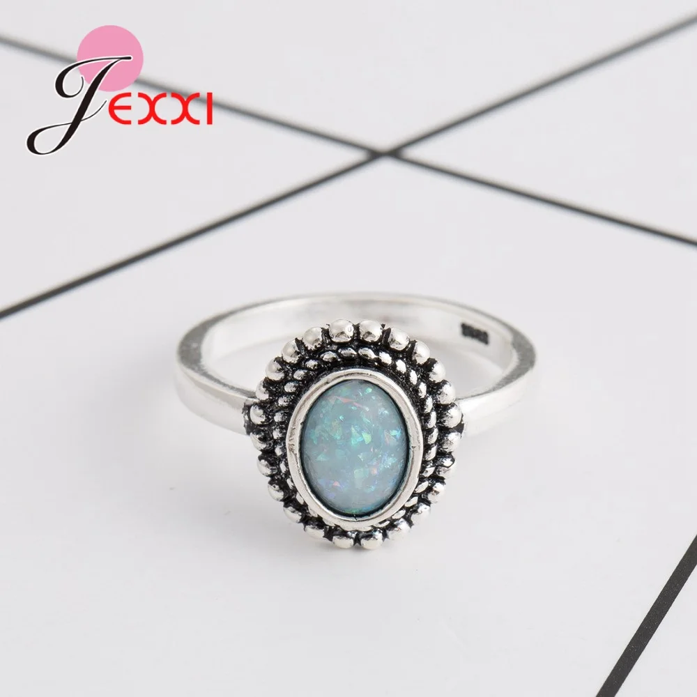 Mystical Rainbow Opal Stones Real 925 Sterling Silver  Party Engagement Rings For Women Female Original Old Fashion Anillos