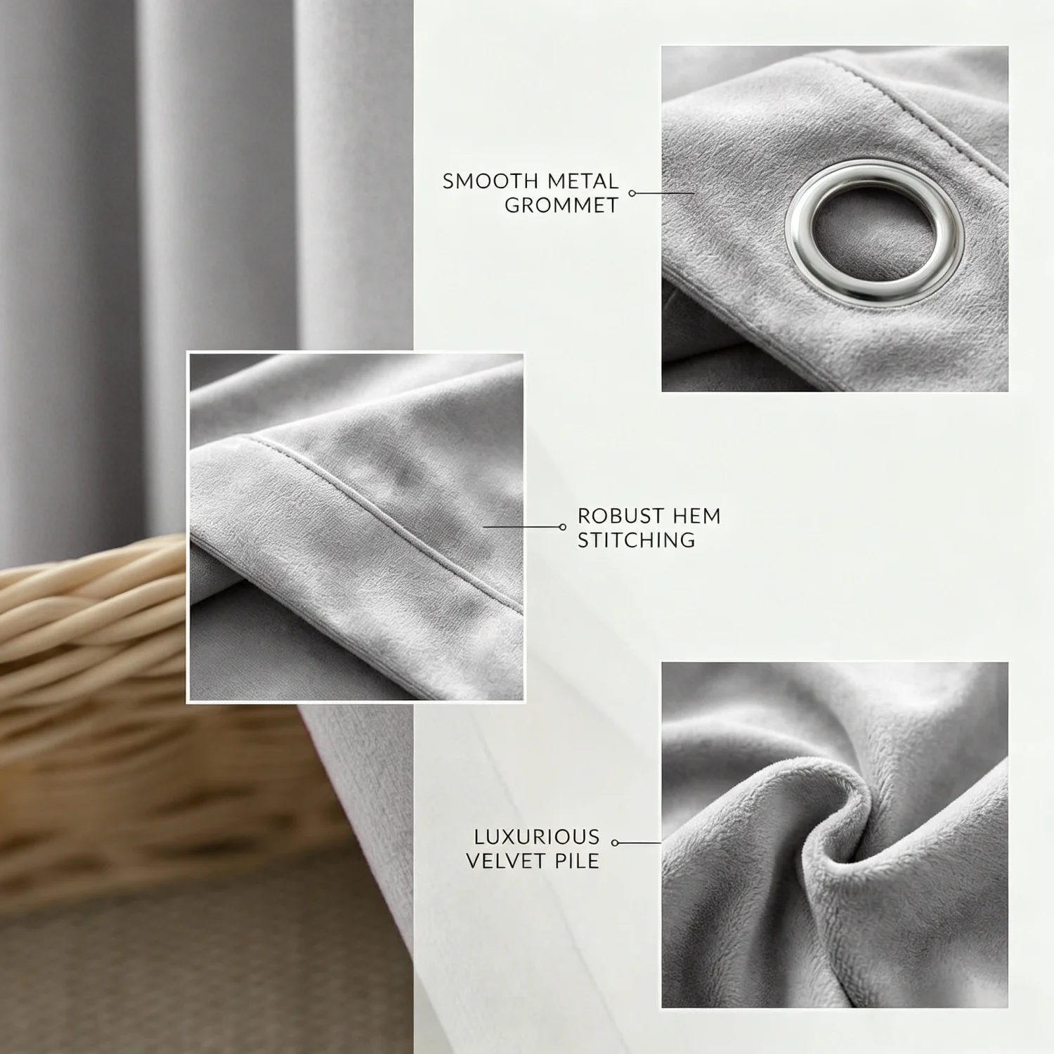 2 Panels Grommet Top Solid Velvet Light Filtering Curtains Window Drapes for Home