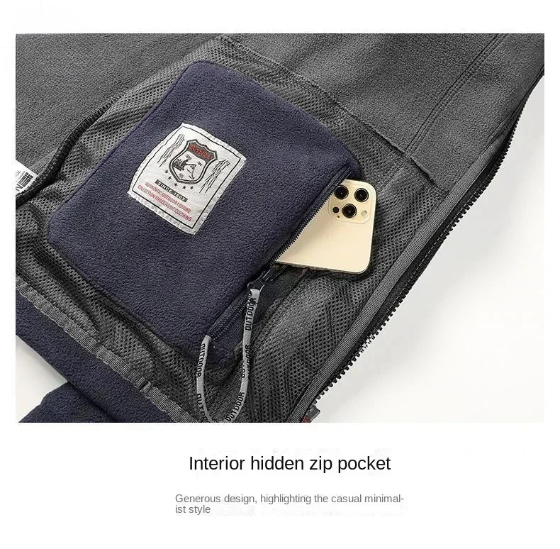 الشتاء الدافئة جاكيت من الصوف الرجال تسلق مزدوجة سميكة جيب سترة في الهواء الطلق عالية طوق يندبروف التزلج البلوز معطف الرجال