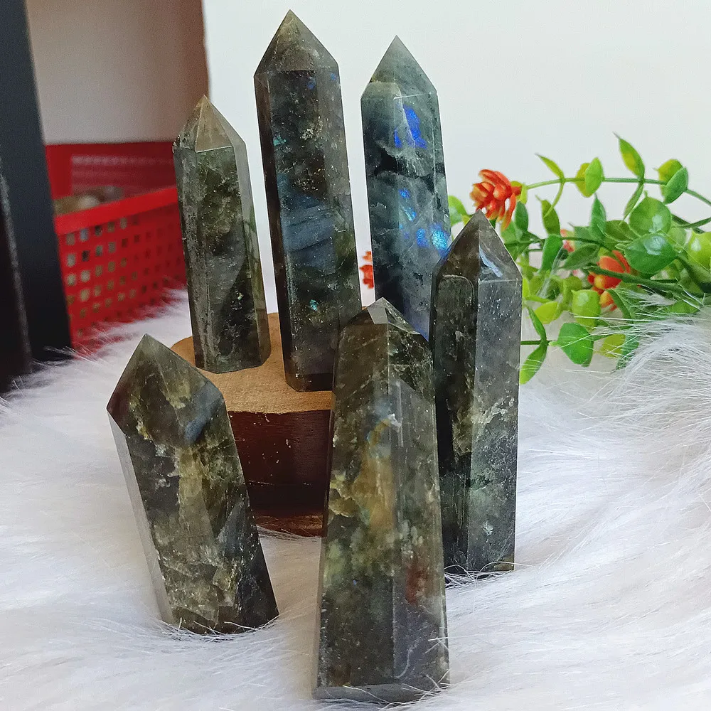 Natural elongated stone pillar, crystal quartz carving, restoration, home care decoration