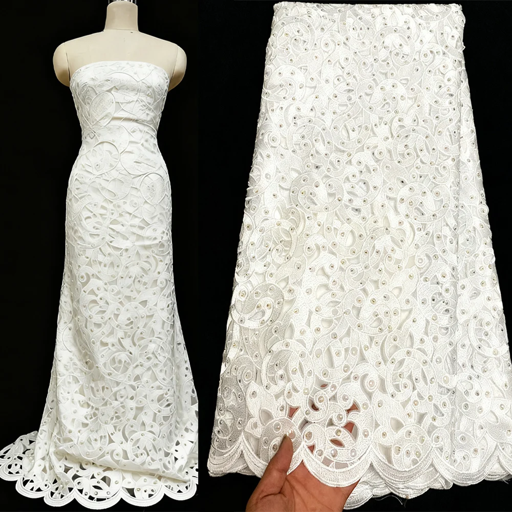 

Top Grade Handcut Lace Metallic Lurex Double Organza Mesh Embroidered African French Net Fabric With Rhinestones Dresses OR46353