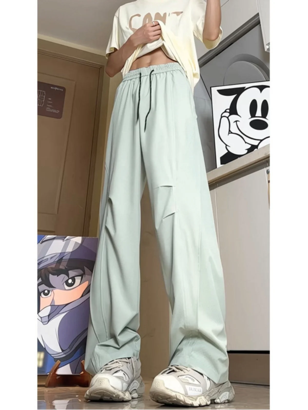 

Men's Summer Ice Silk Pants Dra Thin Casual Loose Fit Straight Leg Long Trousers Breathable Comfortable Faionable