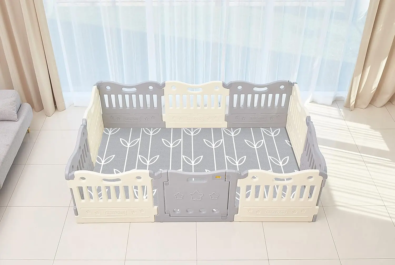 Play Mat Funzone Play Pen - Play Pen for Baby - Safe with Double Locking (Grey, Full Set)