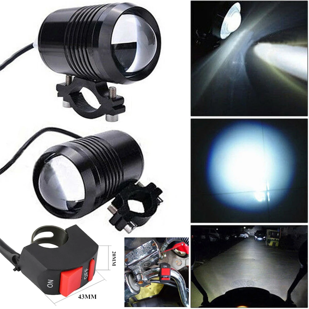 2PCS Motorcycle LED Headlight Driving Fog Lamp 30W U1 Waterproof Fog Light Spotlight + Switch Fit Motorcycle Auxiliary Lamp Part