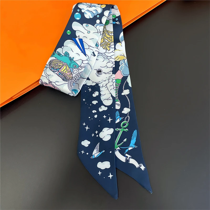 

2022 Silk Scarf Women Headscarf Female Luxury Brand Neck Scarf Tie Print Wraps Bag Wrist Head Kerchief Hairband Foulard