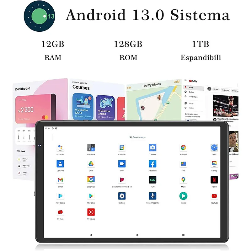 SEBBE S22 10 pollici 5G Octa Core 12GB RAM 128GB ROM 6000mAh GMS BT 5.0 Tablet PC 120Hz 2.5K Display LCD Tablet nero Android 13