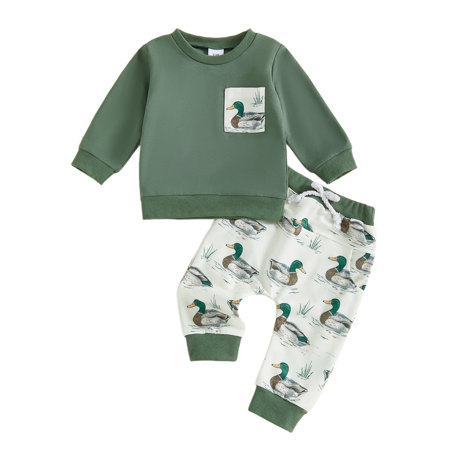 

Toddler Baby Boys Clothes Set Fashionable Long Sleeve Duck Pattern Pullover with Pants 2 Pcs Fall Outfits
