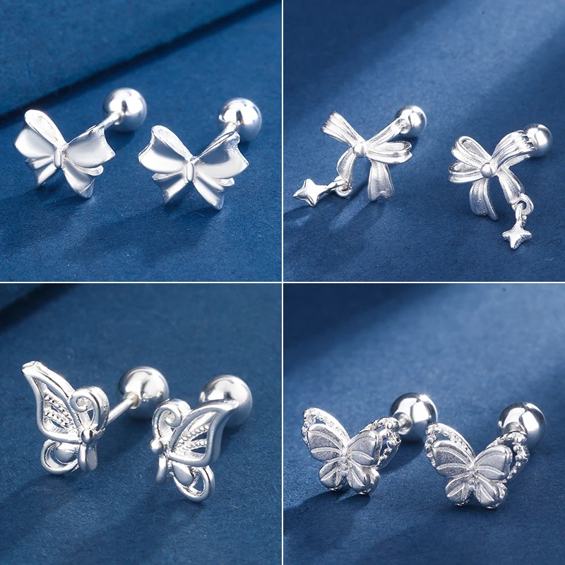 Sweet Cute Bow Stud Earrings for Women Korean Ribbon Tragus Stud Earrings Simple Ear Piercing Jewelry Gifts