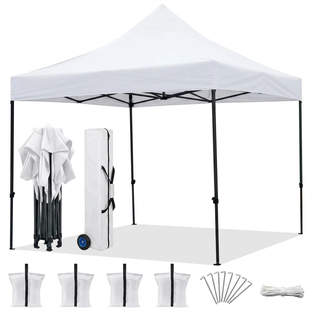 Black Powder Coated Stainless Steel Pop-Up Gazebo Tent Easy Setup Folding Design Windproof Waterproof Modern