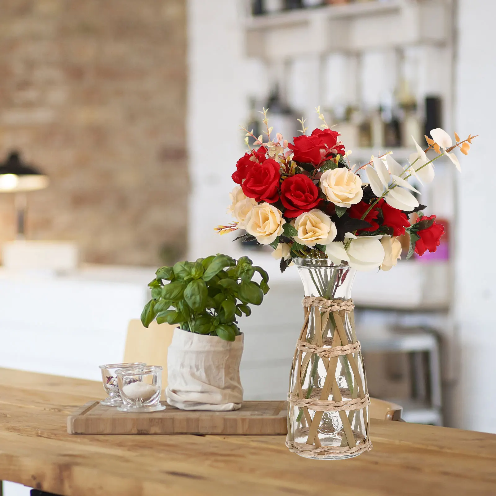 

Glass Vase Cylinder Straw Woven Decorative Rustic Vases for Centerpieces Wedding Flowers Holder Elegant Homenaments