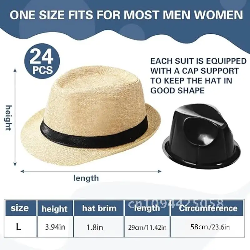 10-24 Pack 1920s Straw Hats Bulk for Men Short Brim Sun Panama Hats for Women Party Costume Wedding Favors, Circumference 60 cm