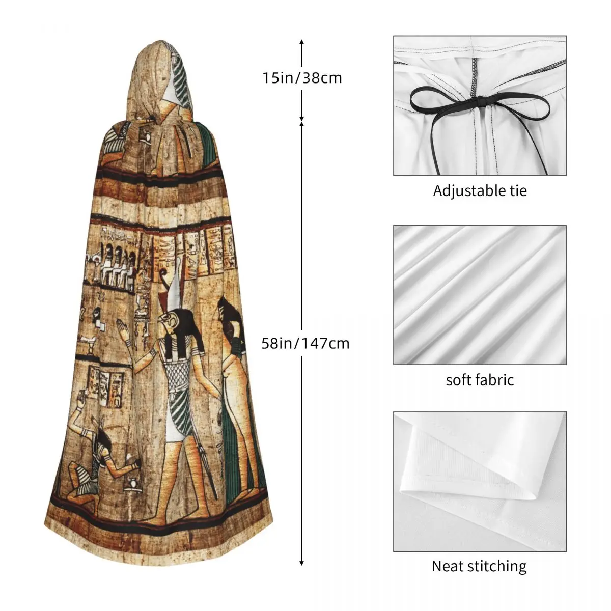 Hooded Cloak Unisex Cloak with Hood Ancient Egyptian Papyrus With Pharaoh Cloak Vampire Witch Cape Cosplay Costume - view 5