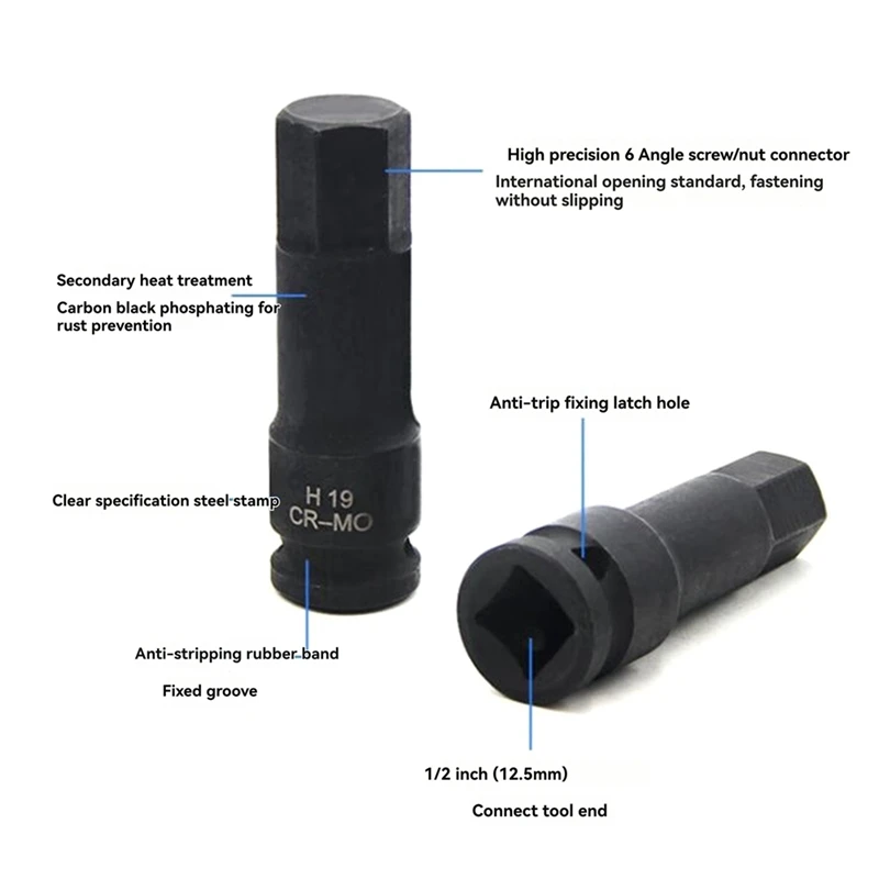 1/2" Impact Hex Socket Drill Bit 12,5 mm H5-H19 Hexagon Impact Socket Set Impact Wrench Socket Adapter Tool