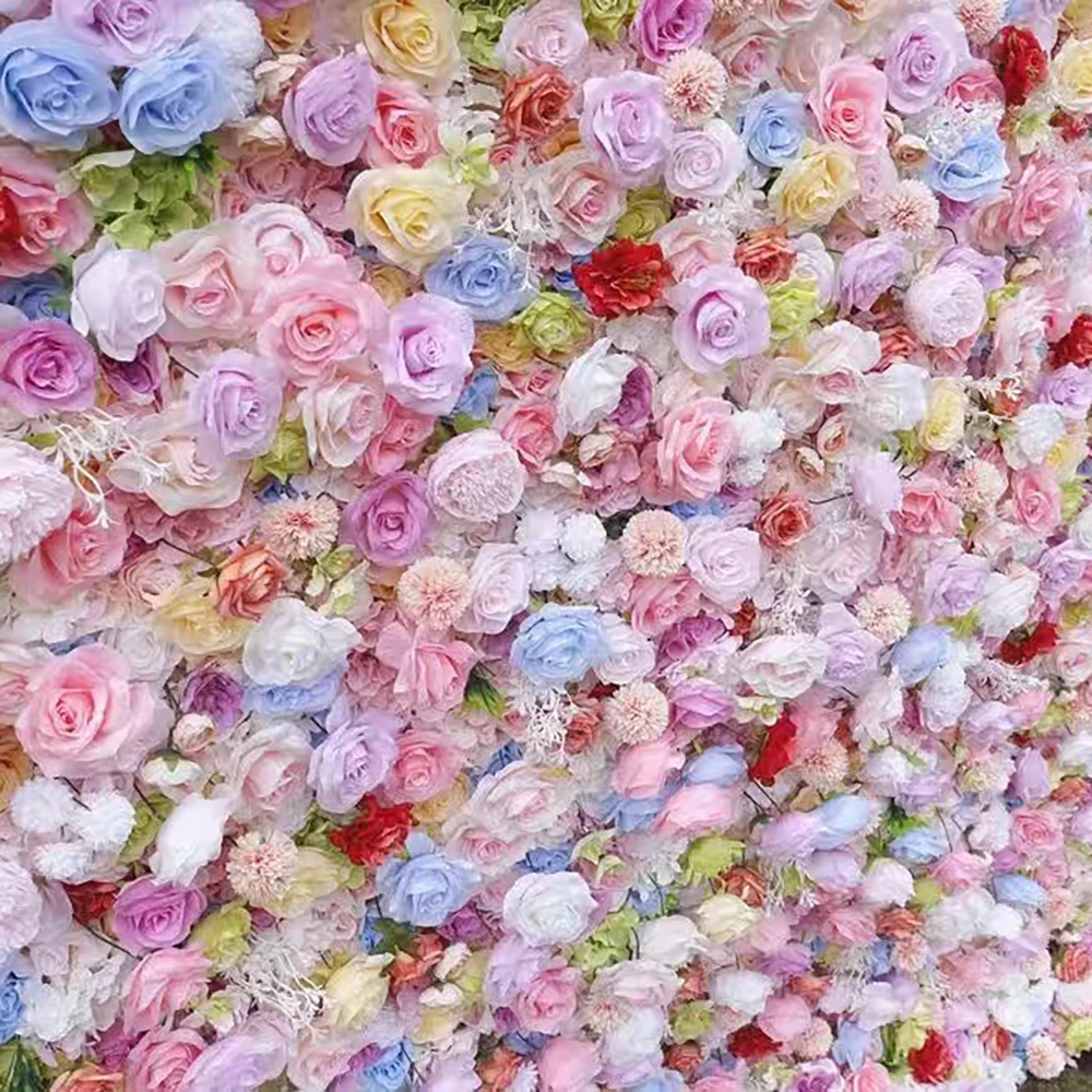 Hot Selling Custom 3D Artificial Flower Wall For Wedding Decoration Silking Back Roll Up Red Rose Flower Wall