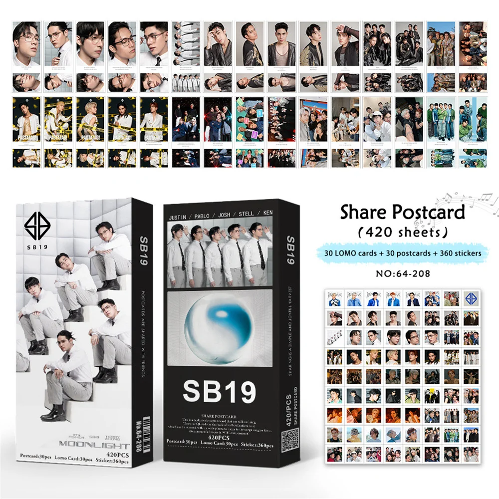 

420pcs/Set Kpop SB19 Album MOONLIGHT Share Postcard High Quality HD Photo Korean Style LOMO Card Sticker Fans Collection Gift