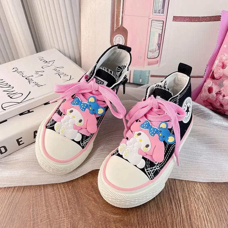 Sanrios My Melody Cinnamoroll Kuromi Anime Kawaii Kid Canvas Shoes High Top Sports Casual Shoe Outdoor Comfortable Girl Sneakers